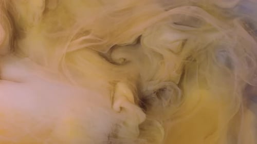 Swirling Patterns of Yellow and White Abstract Ink