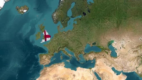 3D England Flag Waving Over a Detailed Map