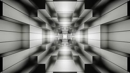 Gray And Black Neon Glowing Sci-Fi Spiraled Room Background Vj Loop In HD