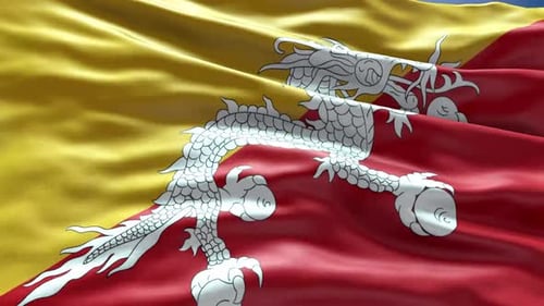 Realistic Bhutan National Flag Waving Animation Loop