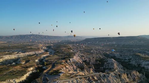 Cappadocia Landscape with Hot Air Balloons Aerial View