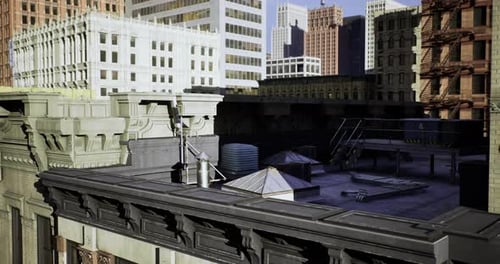 City Rooftop View Showcasing Urban Architecture and Skyline Details