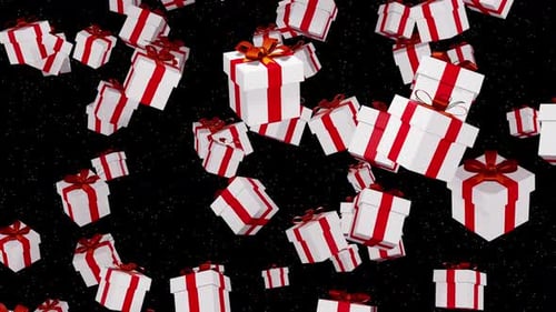 Falling White Gift Boxes with Red Ribbons Festive Animation