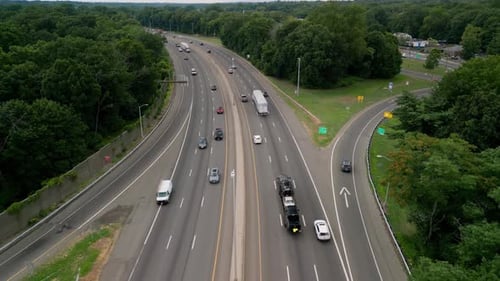 Aerial Drone Shot of Highways Traffic Passing on Road