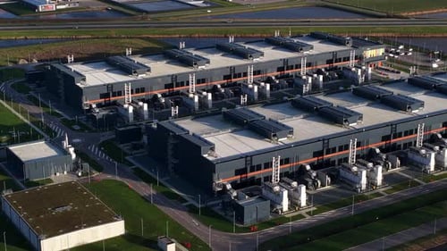Aerial view of industrial buildings, Netherlands.