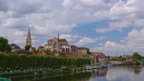 Auxerre with Cathedral of SaintEtienne on River Yonne Burgundy France