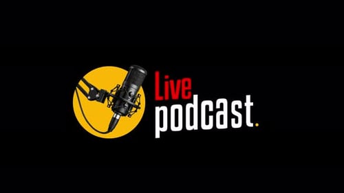 Animated Live Podcast Title with Studio Microphone Icon
