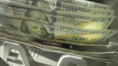 Money Counter Machine Counts Hundred Dollar Bills