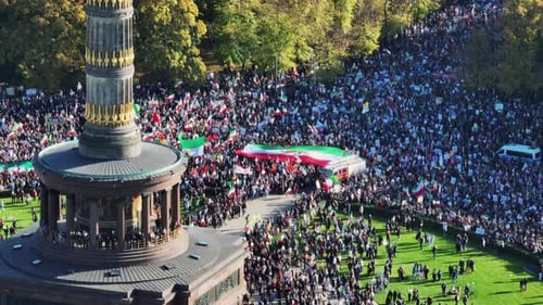 Aerial Shot of Crowded Square and Surrounding Street During Iranian Protest Gathering Against Regime