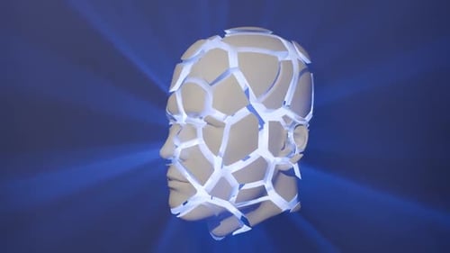 Abstract Fragmented Human Head with Glowing Light Animation
