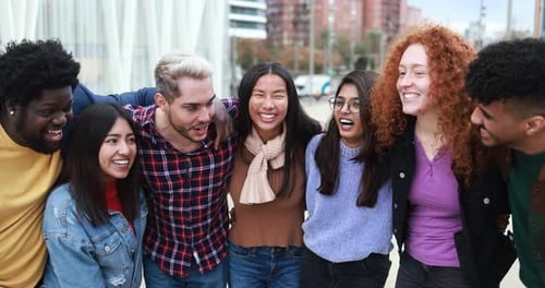 Group of Young Multiracial People Having Fun Outdoor Laughing Together African