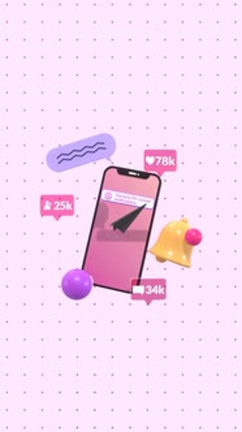 Animated Smartphone with Social Media Icons And Counting Numbers In Vertical Video Format.