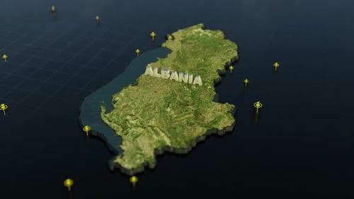 Animated 3D Map of Albania with Location Markers