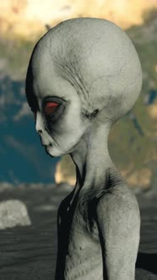 3D Alien Creature Head Movement Vertical Loop