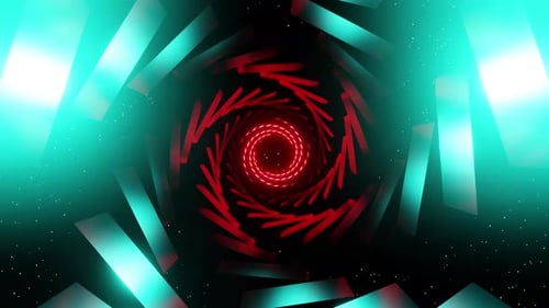 Abstract spiral Vj animation red and turquoise neon background for dance music 3d render. Vj and Dj