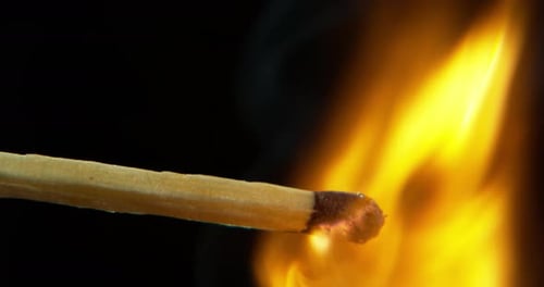 Ein Streichholz, das vor einem schwarzen Hintergrund in Flammen aufgeht