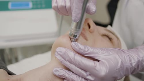 Woman Receiving Facial Treatment in a Medical Setting