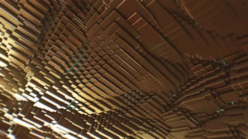 Abstract Golden Cubes Undulating Digital Grid Background Loop