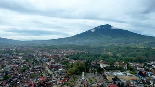 Aerial view of Jam Gadang, a historical and most famous landmark in Bukit Tinggi City