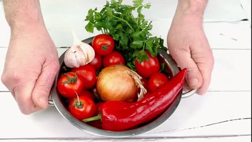 Fresh Vegetables Arranged in a Metal Bowl