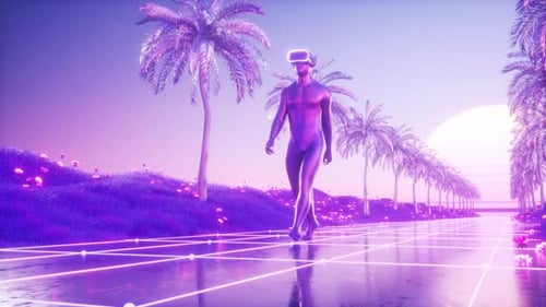 Synthwave Backdrop With Walking Character