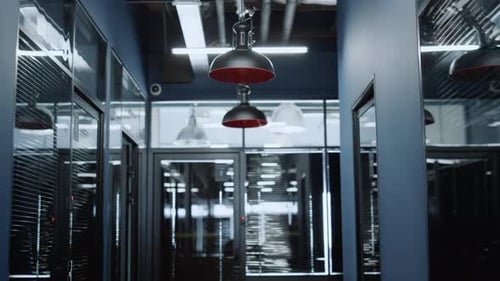 Empty Corridor in Business Center Interior. Modern Technology Corporate Space. Office Hallway