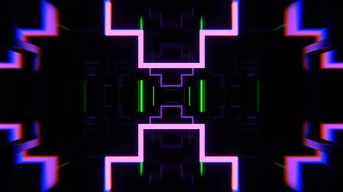 Purple And Green Neon Tunnel With Flashing Geometric Shapes Background Vj Loop I 4K