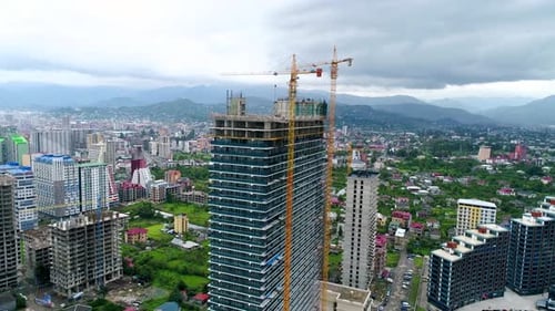 Footage of Skyscraper Construction in Downtown in Batumi