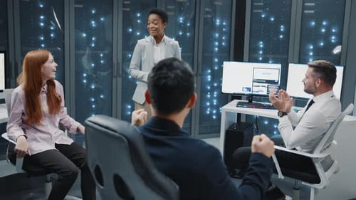 Diverse Business Team in Futuristic Data Center