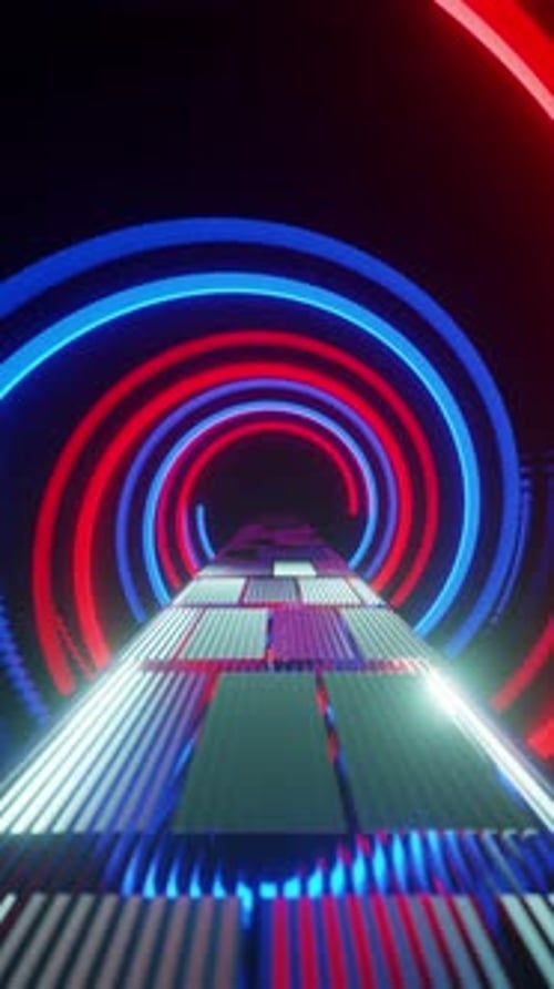 Tunnel with long red and blue spirals going through it. Looped animation