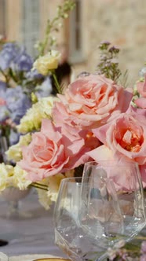 Wedding Floral Centerpiece and Elegant Crystal Glassware