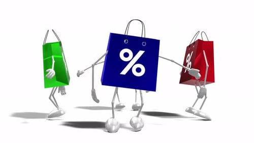 Animated Dancing Shopping Bags with Percentage Symbol
