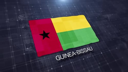 Guinea-Bissau Flag Waving Animation with Digital World Map
