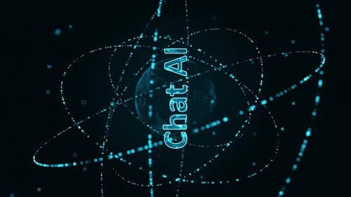 Futuristic AI Text Reveal with Glowing Particle Orbits
