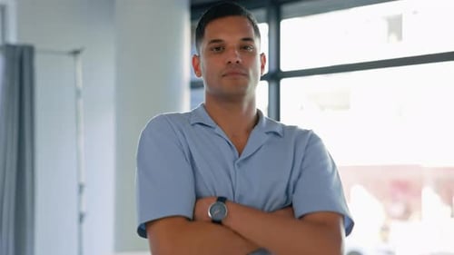 Serious, arms crossed and business man in office for professional, management or confidence