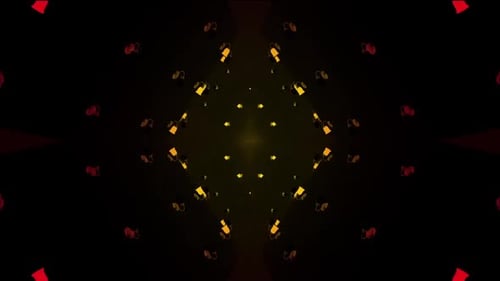 Túnel de néon dinâmico com luzes vermelhas e douradas pulsantes