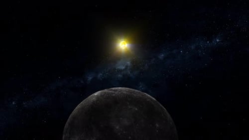 3d Realistic Mercury Planet With Glowing Sun