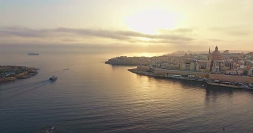 Aerial View Sunset in the Cityscape of Valletta Malta