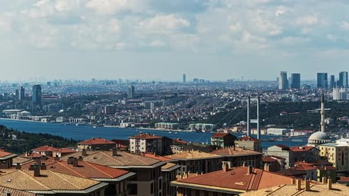 Cityscape of Istanbul Turkey Timelapse Movement of Ships on the Bosphorus