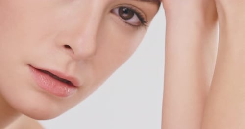 Woman, face and beauty skincare in cosmetics, hygiene or facial treatment for healthy wellness