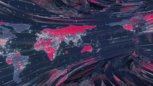 Futuristic Digital World Map Animation with Glowing Data Points
