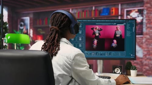 Woman in Home Office Using AI Software Turning Text Prompt Into Photos