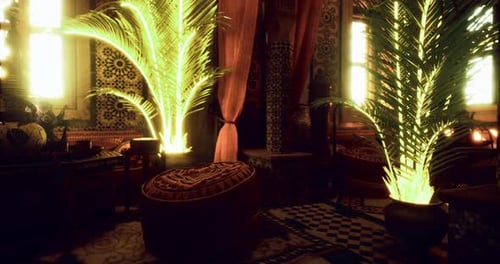 Decorative Moroccan Room with Glowing Palm Tree Animation