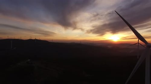 wind turbines in the country side at evening