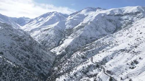 Majestic Snow Covered Mountains and Valleys Under a Bright Winter Sky