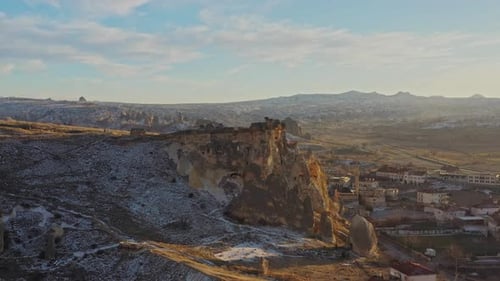 Aerial view of Goreme rock formations, Turkiye.