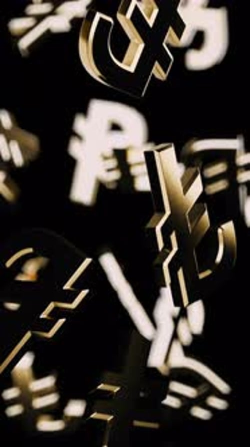 Vertical Endlessly Falling Gold Lira Symbol on a Black Background