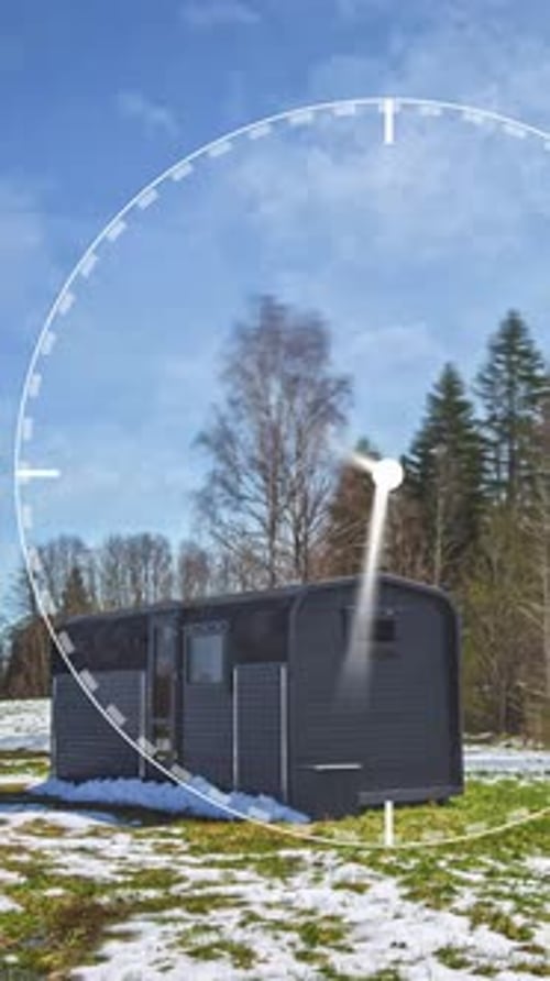 The four seasons passing by a cottage.