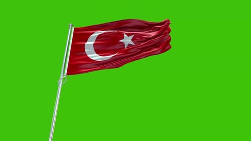 Realistic Waving Turkey Flag on Green Screen