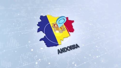 Andorra Map Flag with 3D Location Pin Digital Animation